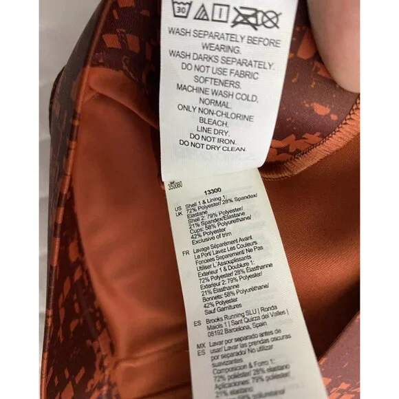 Brooks NWT 32C/D Drive 3 Pocket Run Bra Glitch Print Copper Compression Wicking - Picture 8 of 10